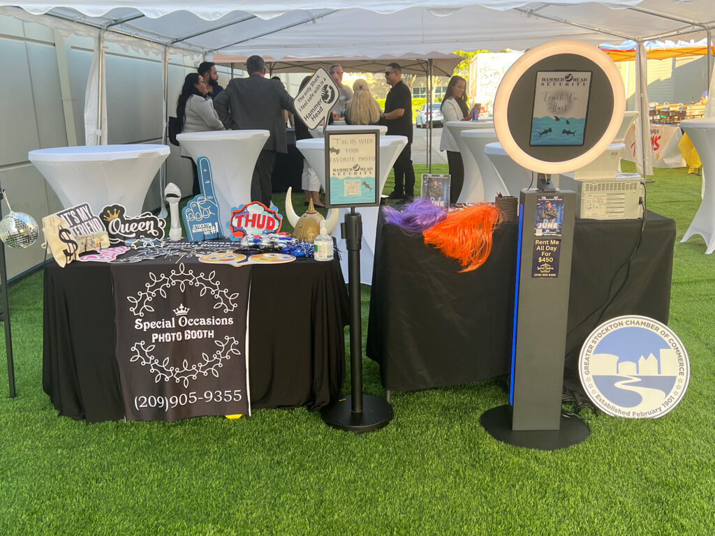 Special Occasions Photo Booth Display and Prop Table at a Stockton Chamber Event